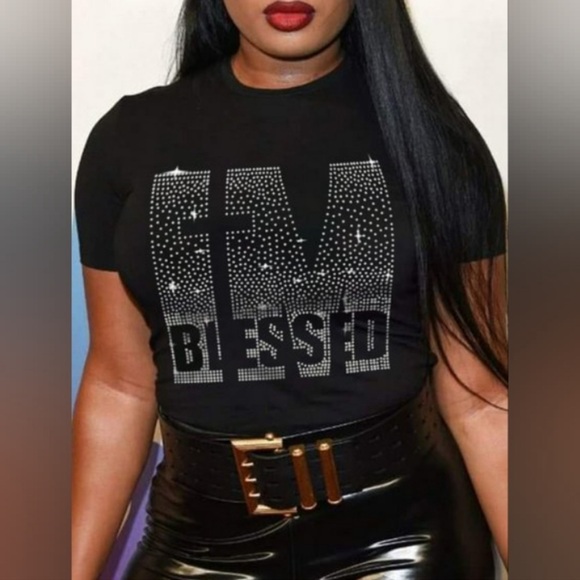 LA Hot Tops - T Shirt (L) Blessed in Rhinstone NWOT